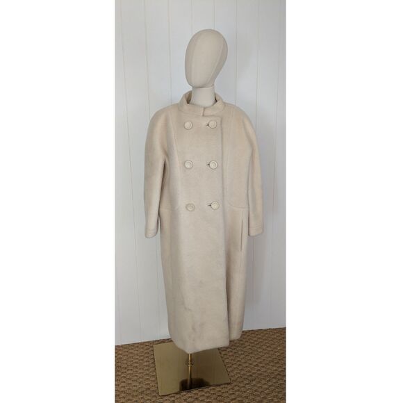 1960's Philippe Venet Wool Coat, Cream, Double Breasted, size 12 - Picture 1 of 11